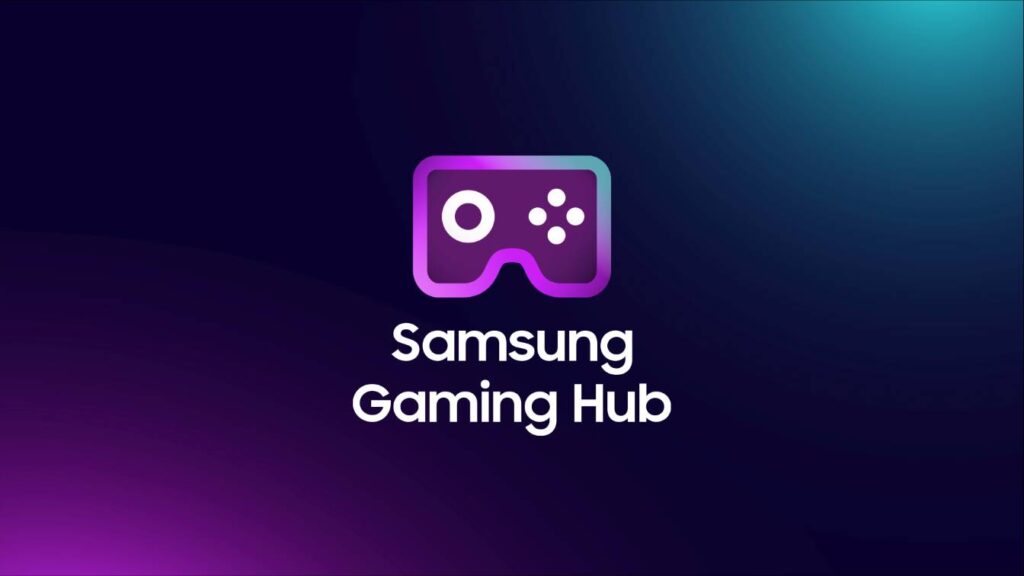 Samsung Gaming Hub Press Kit - primary logo with white text on gradient background 